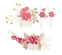 FRCOLOR 4 Pièces peigne pour la mariée fleurs pour accessoires de cheveux jarretières de mariage pour la mariée peignoir chic pince cheveux peigne à cheveux de mariée peigne de mariée Rosy