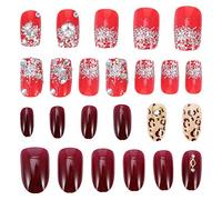 FRCOLOR 48 Pièces faux ongles cloutés de diamants complet faux ongles rouges miroiter Gel polit faux ongles de noel stickers ongles noel Patch pour ongles faux ongles autocollant abdos