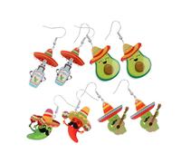 FRCOLOR 4paires Lot De Boucles Oreilles Femme Mexicaines Cactus Piment Avocat Bijoux Fantaisie Fête Vacances Cadeau Quotidien Décontracté