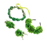 FRCOLOR 4pcs Accessoires pour Cheveux Verts Saint Patrick Serrage-tête, Couronne de Fleurs, Peigne et Pince, Design Floral Réaliste pour Fêtes et Défilés Publics