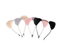 FRCOLOR 4pièces Bandeau Oreilles De Chat Peluche Rose Beige Gris Noir Accessoire De Costume Mignon Pour Garçon Fille Pour Halloween Et Fêtes