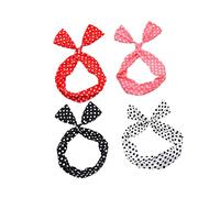 FRCOLOR 4pièces Bandeau pour Cheveux Femme Serre-tête Rond à Pois Tissu Doux Design Croisé Couleurs Rouge Rose Noir et Blanc