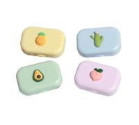 FRCOLOR 4pièces Étui De Rangement pour Lentilles De Contact Boîte Cartoon avec Miroir Et Pince Assortiment De Couleurs Pêche Rose Avocat Vert Ananas Jaune Pratique pour Soins des Yeux