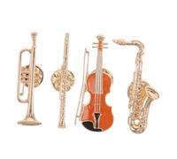 FRCOLOR 4pièces Lot De Broches Instruments De Musique Guitare Saxophone Trompette Flûte Métal Pour Vestes Chapeaux Et Sacs à Dos