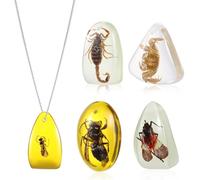 FRCOLOR 5 Pcs Pendentifs en Résine Ambre Insectes Véritables, Surface Lisse et Trous Percés, pour Collier DIY ou Collection de Pendentifs Ambre Style Aléatoire