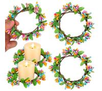 FRCOLOR 5 Pièces Couronne de Pâques Bougie Décorative, Fleurs Artificielles en Soie et Baies, Décoration Suspendue pour Fenêtre, Style Frais sans Entretien et Solide