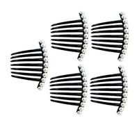 FRCOLOR 5 Pièces Peigne Bandeau De Perles Pinces à Cheveux En or Lissage Barrette à Cheveux Dorée Perles De Visage Perle Stickers Accessoires Pour Cheveux Turquoise Éponge Black Pp