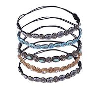 FRCOLOR 5pièces Serre-tête Femme Avec Strass Lot De Bandeaux Élastiques Perles Doré Vert Blanc Bleu Pour Cheveux Confortable