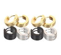 FRCOLOR 6 Paires Boucles Oreilles Anneaux Larges Acier Inoxydable Mats Style Mixte Noir Acier et Or Bijoux pour Femmes