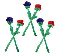 FRCOLOR 6 pièces Bouquet de Roses Peluche Fleur Doux pour Tout Petits Décor Voiture et Maison Fleurs Artificielles Flexibles Rouge et Bleu Saint Valentin et Célébrations