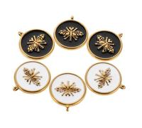 FRCOLOR 6 Pièces Charms Abeille Émaillée Acier Inoxydable Doré Pendentifs Animaux Ronds pour Bijoux DIY Bracelet Collier Porte-clés Boucles Oreilles