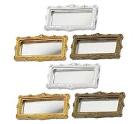 FRCOLOR 6 pièces Miniature Doll House Mirrors Set Resin Square Carved Decor for Dollhouse Scenes Home Living Room and Desktop Decoration
