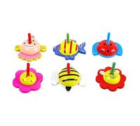 FRCOLOR 6 pièces Toupies Bois Colorées Lot de Jouets pour Garçon Fille pour Fêtes Anniversaire et Éducation Prénatale Développe la Coordination Curiosité Couleur Couleur Aléatoire