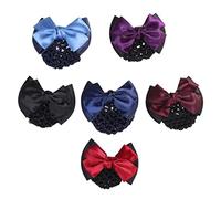 FRCOLOR 6pièces Pince À Cheveux Élastique Avec Nœud Pour Femme Snood Chignon Professionnel Maille Rouge Bleu Noir Rouge Vin Foncé Bleu
