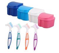 FRCOLOR 8 Pièces Coffret de Nettoyage et Rangement pour Dentier avec Brosse Douce Boîte de Bain Forme de Pomme pour Voyage Nettoyage et Trempage des Appareils Dentaires