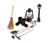 FRCOLOR 8 pièces Maison de Poupée Accessoires Réalistes de Jardinage avec Houe Pelle Râteau Arrosoir Balai et Décorations Durables et Colorées pour Scène de Jardin Miniature