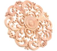 FRCOLOR Applique en Bois Sculpté Ronde 30 CM Décoration Murale Maison Incrustation Décorative pour Meubles Portes et Armoires Bois Naturel Non Peint Motifs Sculptés Vintage