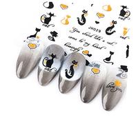 FRCOLOR Autocollants pour Ongles Kawaii 16 Pièces Taille Standard Autocollants Manucure DIY Femmes Motifs Animaux 3d Salon Nail Art Décor Chats Noirs et Or Style Aléatoire