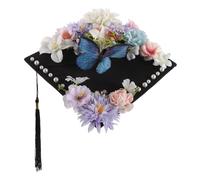 FRCOLOR Bachelor's Graduation Cap With Tassel For Adults Elegant Butterfly Flower Design Square Top Hat For College And Master Ceremonies Unique Party Decoration And Photo Prop