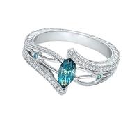 FRCOLOR Bague Délicate Couleur Argent Pour Femme Anneau De Mariage Et Fête Bleu Lac Numéro 6