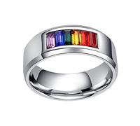 FRCOLOR Bague Drapeau Arc-En-Ciel Bague De Fierté Pour Homme En Titane Avec Motif Créatif Bracelet Signe Gay Bijoux De Doigt Élégante Arc-En-Ciel