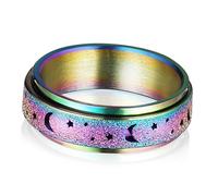 FRCOLOR Bague Rotative Bagues Fidget Spinner Acier Au Titane Anneau Rotatif Étoile Et Lune Pour Femmes Et Adolescentes