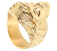 FRCOLOR Bague Sigillaire Religieuse en Acier Inoxydable Doré, Anneau Large Homme Taille 12, Motif Visage de Jésus, Bijou Vintage pour Cérémonie et Usage Quotidien