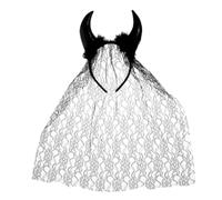 FRCOLOR Bandeau à Cornes Noires avec Voile Long Accessoire de Costume D’Halloween pour Femmes Serrage-Tête de Cosplay Taille Unique pour Fêtes Costumées Soirées à Thème et