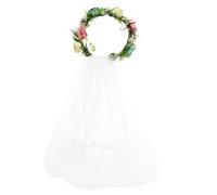 FRCOLOR Bandeau Mariée en Tissu de Soie Rose Voile Serrage-Tête Fleur Rose Artificielle Accessoire Cheveux pour Mariage et Cérémonie Bandeaux pour Femmes et Filles Coiffure Élégante