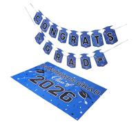 FRCOLOR Bannière de Remise de Diplômes 2026 Bleue 15 Pcs, Kit Décoratif Banderole et Fond pour Fête Scolaire et Universitaire, Accessoires Photobooth Réutilisables pour Célébration