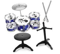 FRCOLOR Batterie Garçon Fille Bleue avec Tabouret Kit Jazz Percussion pour Garçon Fille Ans Instrument Musical Éducatif Complet pour Développer Rythme et Créativité