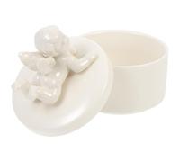 FRCOLOR Boîte à Bijoux en Céramique Blanche Couvercle, Rangement pour Boucles D'oreilles et Bagues, Boîte de Stockage Décorative D’ange, Organisateur pour Maison et Bureau, 1 Pièce