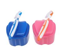 FRCOLOR Boîte à Dentier Portable avec Brosse à Poils Souples Étui Compact Kit de Soin Oral pour Adultes et Personnes Âgées pour Voyage et Camping Lot de Colorés