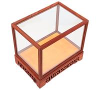 FRCOLOR Boîte de Rangement Transparente en Verre Socle en Bois Massif 12x12x17 Cm, Vitrine pour Figurines et Objets de Collection, Présentoir de Bureau pour Exposition et Protection