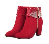 FRCOLOR Bottines Courtes à Talon Épais avec Décorations Brillantes Chaussures de Mariage Élégantes et Confortables pour Femmes Style Chic pour Automne et Hiver pour Soirées et Cérémonies