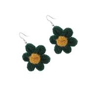 FRCOLOR Boucles d'Oreilles Pendantes en Laine Fleur Crochets d'Oreille en Alliage Accessoires pour Femmes et Filles Vert Armée Usage Quotidien Look Contemporain
