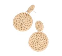 FRCOLOR Boucles Oreilles Doubles Rotin Tressé Pendentifs Bois Faits Main Bijoux Tressés Blancs Pour Femmes