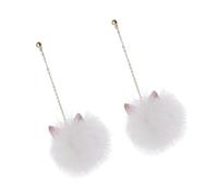 FRCOLOR Boucles Oreilles Pendantes Chats Blancs Avec Boules Peluche Longues Légères Et Mode Pour Femmes Et Filles Décoration Oreille Originale Et Adorable