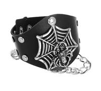 FRCOLOR Bracelet Biker Gothique En Pu Noir Tête De Mort Et Toile D’araignée, Manchette Large Ajustable Unisexe Pour Halloween Et Style Punk Rock