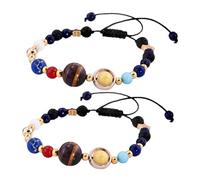FRCOLOR Bracelet Système Solaire En Perles Naturelles Tissées, Bijou Spatial Artisanale Pour Femme, 2 Pièces, Design Univers Galactique, Usage Quotidien, Fête Et Voyage, 17 Cm