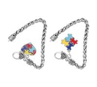FRCOLOR Bracelets Puzzle Autisme 2 Pièces en Alliage de Zinc, Chaînes de Main Décoratives Cœur et Carré, Sensibilisation Autisme, Bijoux Légers et Originaux pour Garçon et Filles