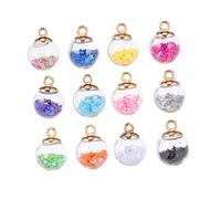 FRCOLOR Breloques Boules de Verre Pailletées 16Mm Fournitures de Bijoux DIY 34 Pièces Colorées Pendentifs Accessoires pour Boucles d'Oreilles pour Créations Artisanales