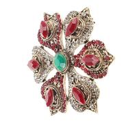 FRCOLOR Broche Baroque à Fleur Cristal Rouge pour Femmes Broche Noël Élégante avec Lotus Six Trésors Accessoire Décoratif Creux Doré-rouge Ornement de Fête et Anniversaire