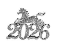 FRCOLOR Broche Cheval en Cristaux Argentée en Alliage de Zinc, Accessoire Élégant pour Nouvel An Lunaire 2026, Décoration Feng Shui Chinoise pour Célébration du Festival du Printemps