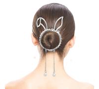 FRCOLOR Bunny Ears Ponytail Bun Solder Silver Ponytail Boucle Clips De Cheveux Accessoires De Cheveux Non Glissants Pour Les Filles