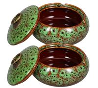 FRCOLOR Cendrier de Table Style Élégant Européen en Céramique avec Couvercle Coupe-Vent, Résistant à l'usure Quotidienne, Lot de 2 Pièces pour Usage Intérieur et Extérieur