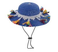 FRCOLOR Chapeau de Paille pour Chien, Chapeau pour Chats, Léger et Ajustable, Bleu, Accessoire Photo pour Animaux, Costume de Fête, pour Prise de Photos
