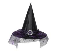 FRCOLOR Chapeau De Sorcière Halloween Violet En Maille Polyester Respirant à Large Bord, Accessoire Costume Femme Pour Fête Et Festival, Taille Adulte Motif Toile D'araignée