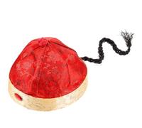 FRCOLOR Chapeau D'empereur Chinois Ancien Circonférence 60 Cm en Tissu de Soie avec Queue de Cheval Tressée Accessoire Élégant pour Performances et Fêtes