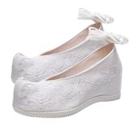 FRCOLOR Chaussures Brodées Hanfu Blanches en Coton Jacquard Ballerines Plates Ethniques Semelle Antidérapante Taille 37 Chaussures de Mariée Confortables pour Cérémonie et Danse